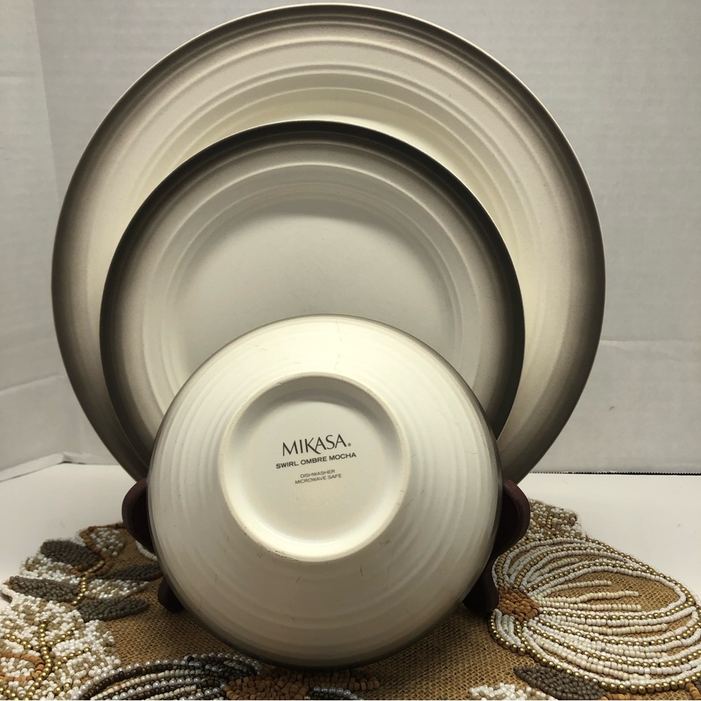 Mikasa SWIRL OMBRE MOCHA DINNER PLATE, LUNCH PLATE & SOUP CEREAL BOWL
